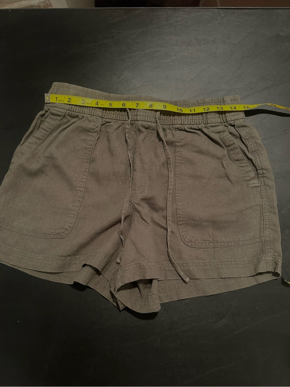 GAP Linen Blend Pull On Short Women Size Small  Olive-Gray Drawstring